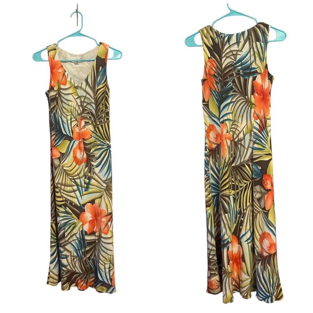 Casual corner 100% silk tropical print midi maxi dress size 4